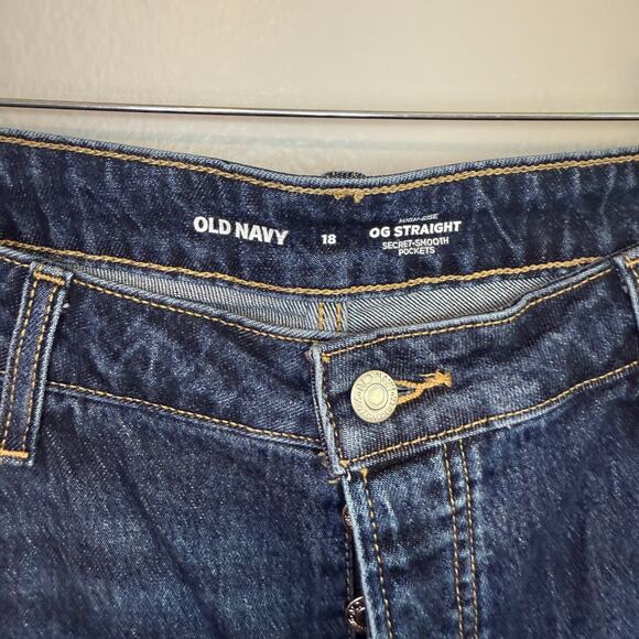 Old Navy Womens OG Straight Leg High Rise Button Fly Raw Hem Jeans Plus Size 18 - Picture 2 of 6